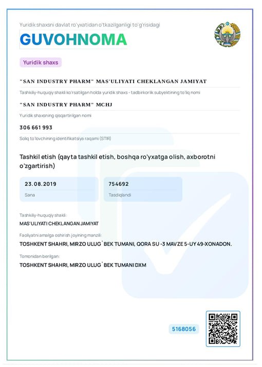 Davlat ro'yxatidan o'tganlik guvohnomasi